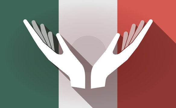 Long shadow Mexico flag with  two hands offering