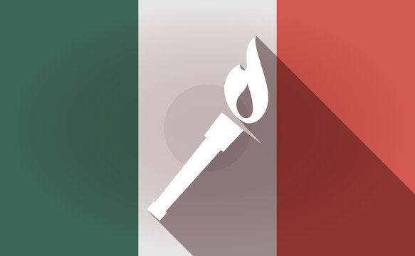 Long shadow Mexico flag with  a torch icon