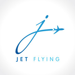 J letter jet travel company logo. Airline business travel logo design with letter 