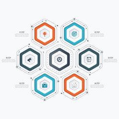 Infographics template 6 options with hexagon