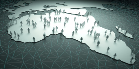 Population de l& 39 Afrique. Illustration 3D de personnes sur la carte, représentant la démographie du pays.
