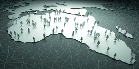 Fototapete Afrika Afrika Bevölkerung. 3D-Darstellung von Menschen auf der Karte, die die Demografie des Landes darstellt.