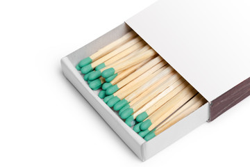 Matches isolated on white background. Closeup shot.