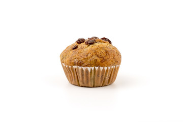 home-made blueberry muffins, muffin cup cake closeup isolated on white background.