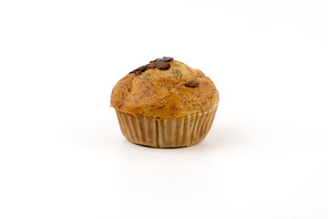 home-made blueberry muffins, muffin cup cake closeup isolated on white background.