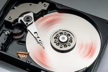computer hard drive working closeup , details