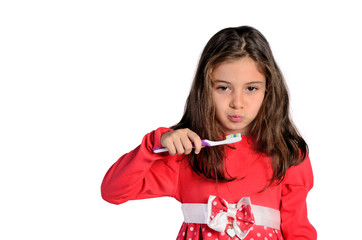 Fototapeta premium child girl holding brush teeth