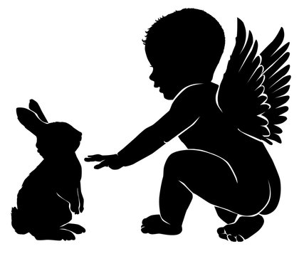 Angel baby with Easter bunny