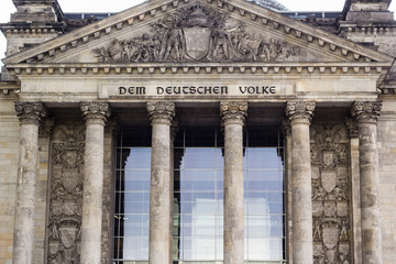 Facade of old Reichstag building in Berlin, Germany