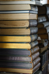 Vintage and very old books stack