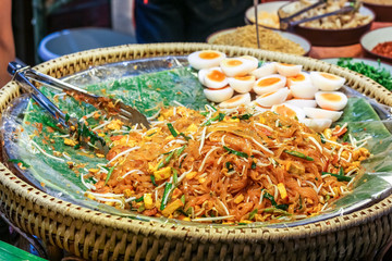 Thai style padthai noodle with boiled egg