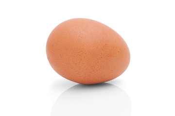 One brown chicken egg for cooking. Profile shot. Isolated on white background with shadow...