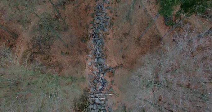 A drone flight over a rocky landscape called Felsenmeer. Located in south Hessia Germany.
