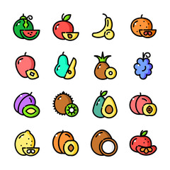 Thin line Fruits icons set, vector illustration