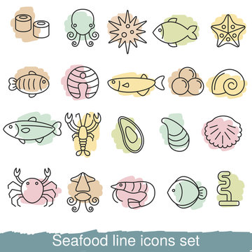 seafood line icons