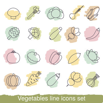 vegetables line icons