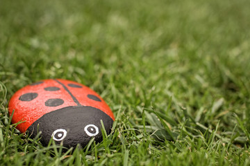 Handmade ladybird made from a painted stone