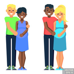 Pregnant woman with husband isolated on white background Expecting Parents Standing flat illustration