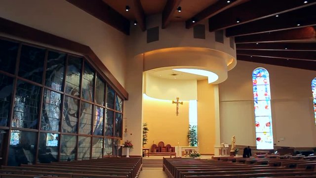 Pan and tilt inside of a catholic church.