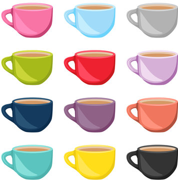 Set of colorful tea cups