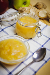Fresh homemade apple puree in a jar