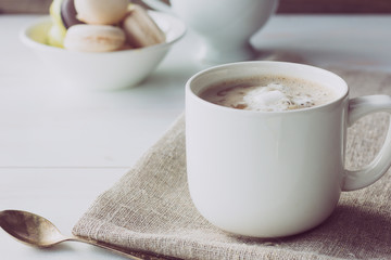 Cup of cocoa with marshmallow vintage