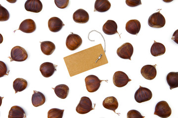 chestnuts pattern on white with blank label top view isolated and background