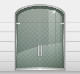 Double arch glass doors to the shopping center or office. Vector graphics with transparency effect