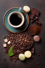 Foto op Canvas Coffee cup, beans, chocolate © karandaev