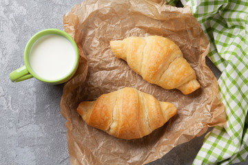 Fresh croissants and milk