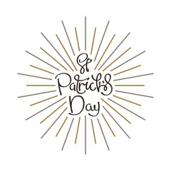 Fototapeta premium Saint Patrick's Day. Universal handwritten lettering composition with linear sunbeams. Vector design elements. 