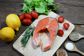 raw salmon prepare to grill steak