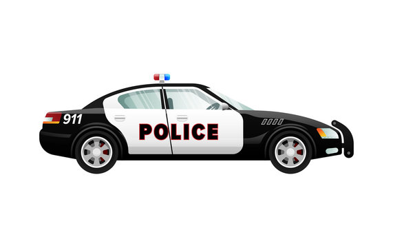 Police Car in Simple Cartoon Design. Speed Vehicle