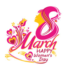 Beautiful symbol 8 March. Happy womens day. Greeting card. Stylish vector illustration.