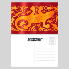 Antonio Gaudi lizard, gecko vector postcard template
