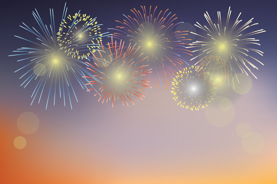 Brightly Colorful Fireworks on night background