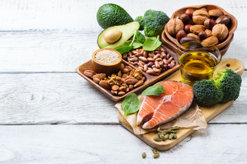 Selection of healthy food for heart, life concept