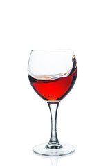 Glass of red wine on white background