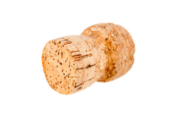 Champagne cork closeup on white background