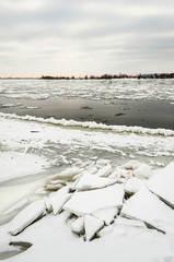 rzeka wisła w zimie koło Kwidzyna na północy Polski
