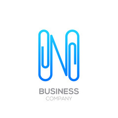 Obraz premium N letter from paper clip alphabet.Business and education logo concept