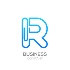 R letter from paper clip alphabet.Business and education logo concept