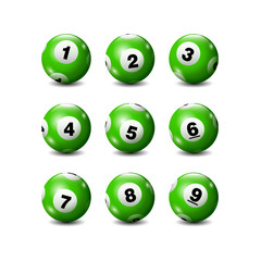 Vector Bingo / Lottery Number Balls Set - Green - 1 to 9