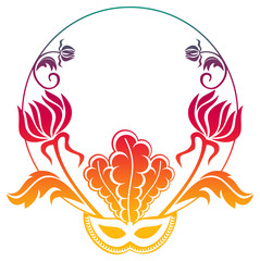 Color gradient frame with carnival masks. 