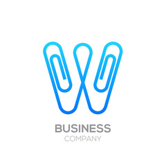 W letter from paper clip alphabet.Business and education logo concept