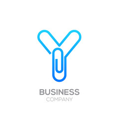 Obraz premium Y letter from paper clip alphabet.Business and education logo concept