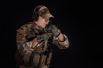 Fototapeta premium soldier with black knife.
