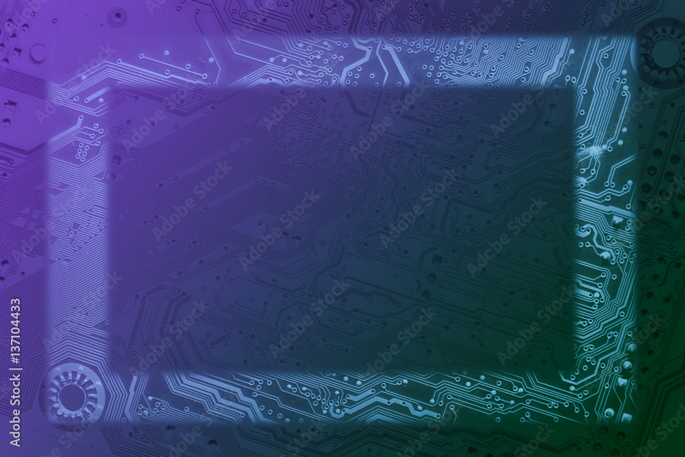 Poster circuit board rectangular frame. dark transparent silhouette in the middle, light at the sides. copy