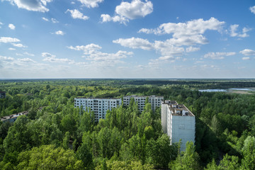 view from roof of 16-storied apartment house in Pripyat town, Chernobyl Nuclear Power Plant Zone of Alienation, Ukraine
