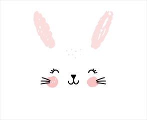 Fototapeta premium Happy Easter greeting card, poster, with cute, sweet hand drawn watercolor bunny